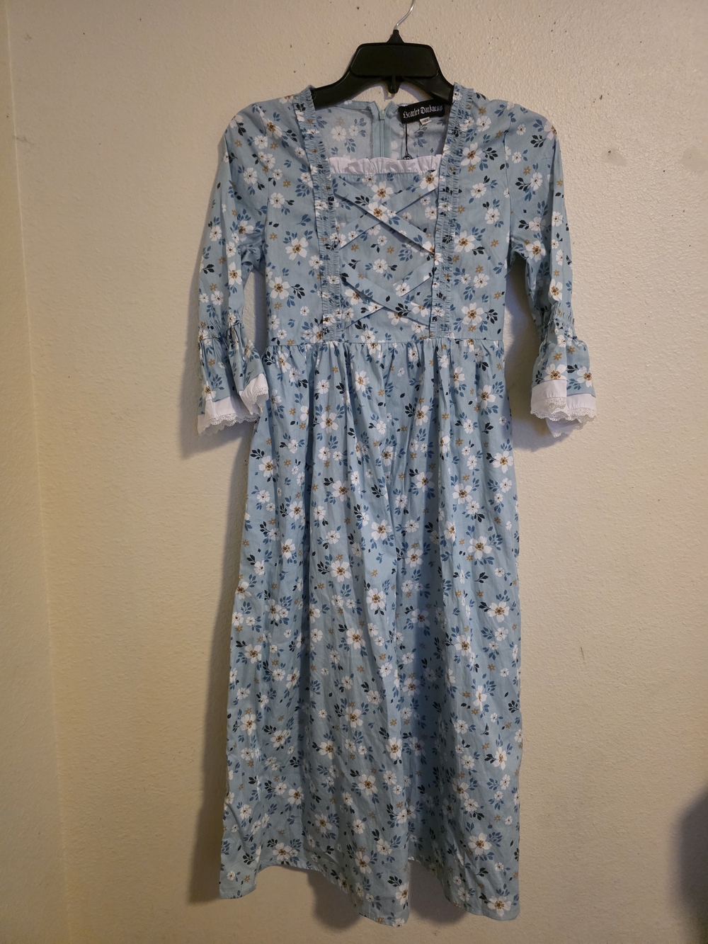 Scarlet Darkness Girls Blue Floral Cottagecore Prairie Dress Size 12Y NWT